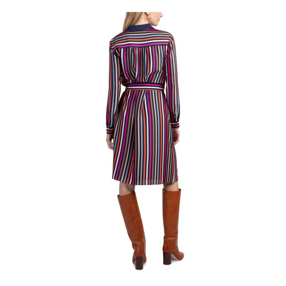 TRINA TURK Womens Navy Striped Cuffed Knee Length Shirt Dress Size: 0 - Picture 2 of 2